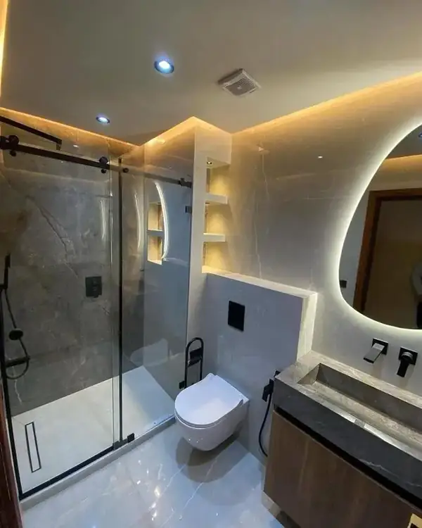 Salle de bain marbre gris — Paris 15e